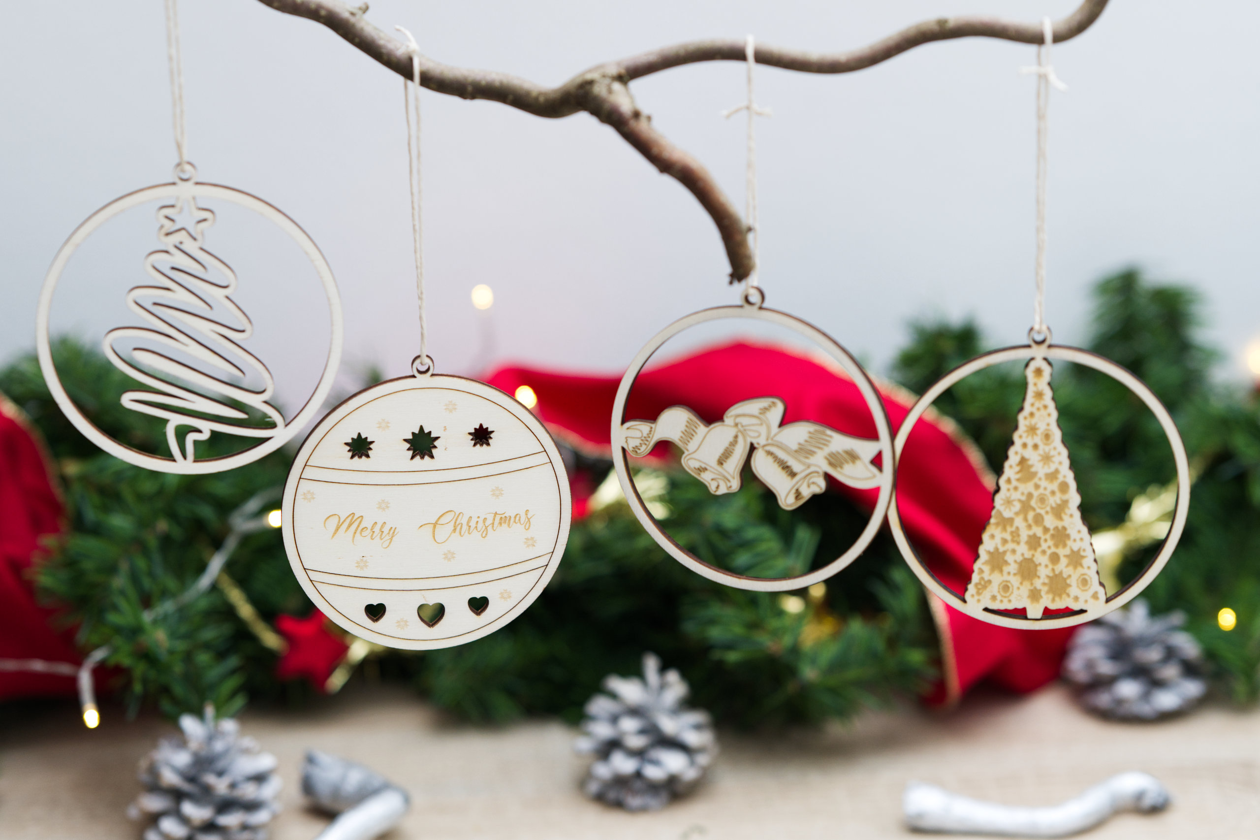 Personalised MDF 100mm Christmas Tree Decorations Wooden Shape Names 